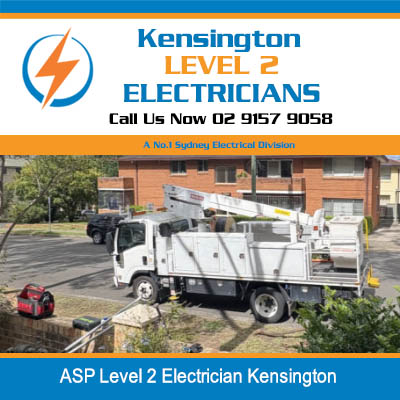 White utility truck with elevated work platform for ASP level 2 electrician services in Kensington